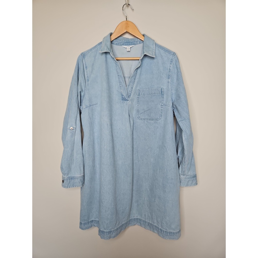 Time And Tru Denim Dress XL Blue Pockets Minimalist Cotton Basic Coastal Capsule